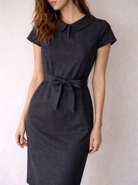 Brooks Brothers‎ Charcoal Gray Wool Blend Cap Sleeve Sheath Dress Size 12